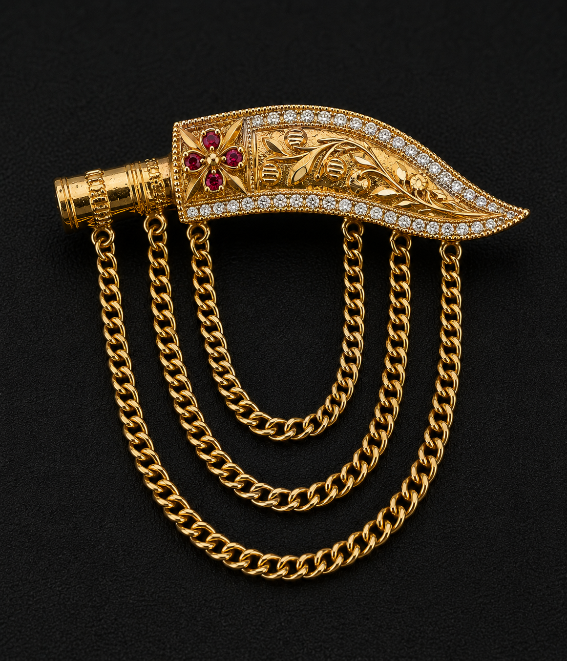 The "Gurkha" Brooch in 14K Gold Vermeil with Laboratory Grown Gemstones
