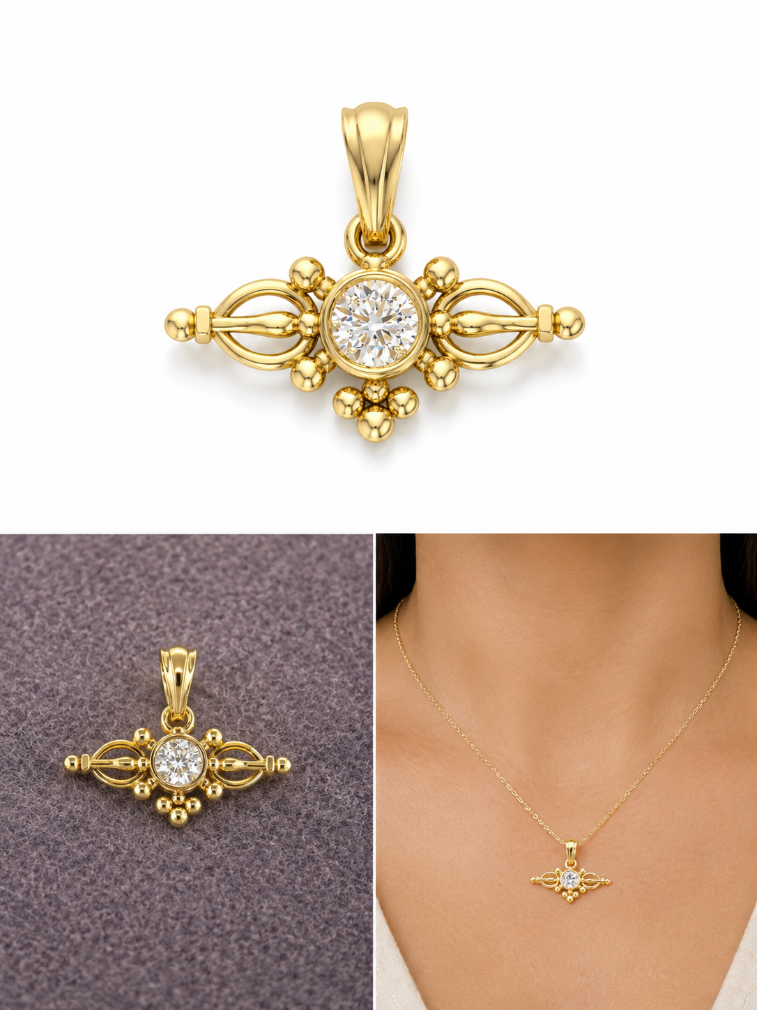 The "Bajra" Pendant in 14K Yellow Gold with Laboratory Grown Diamond