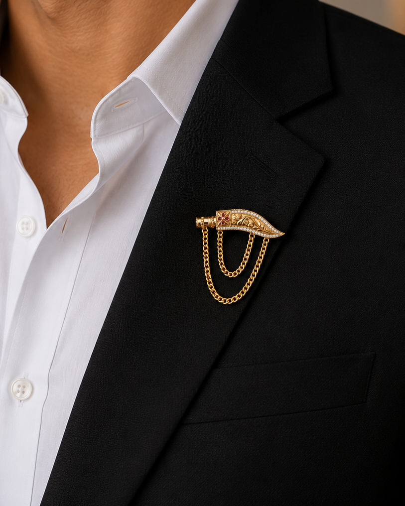 The "Gurkha" Brooch in 14K Gold Vermeil with Laboratory Grown Gemstones