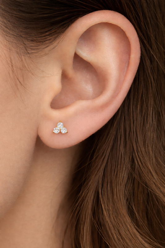 The "I Tri-ed" 3 Stone Diamond Earrings in 14K Gold with Laboratory Grown Diamonds