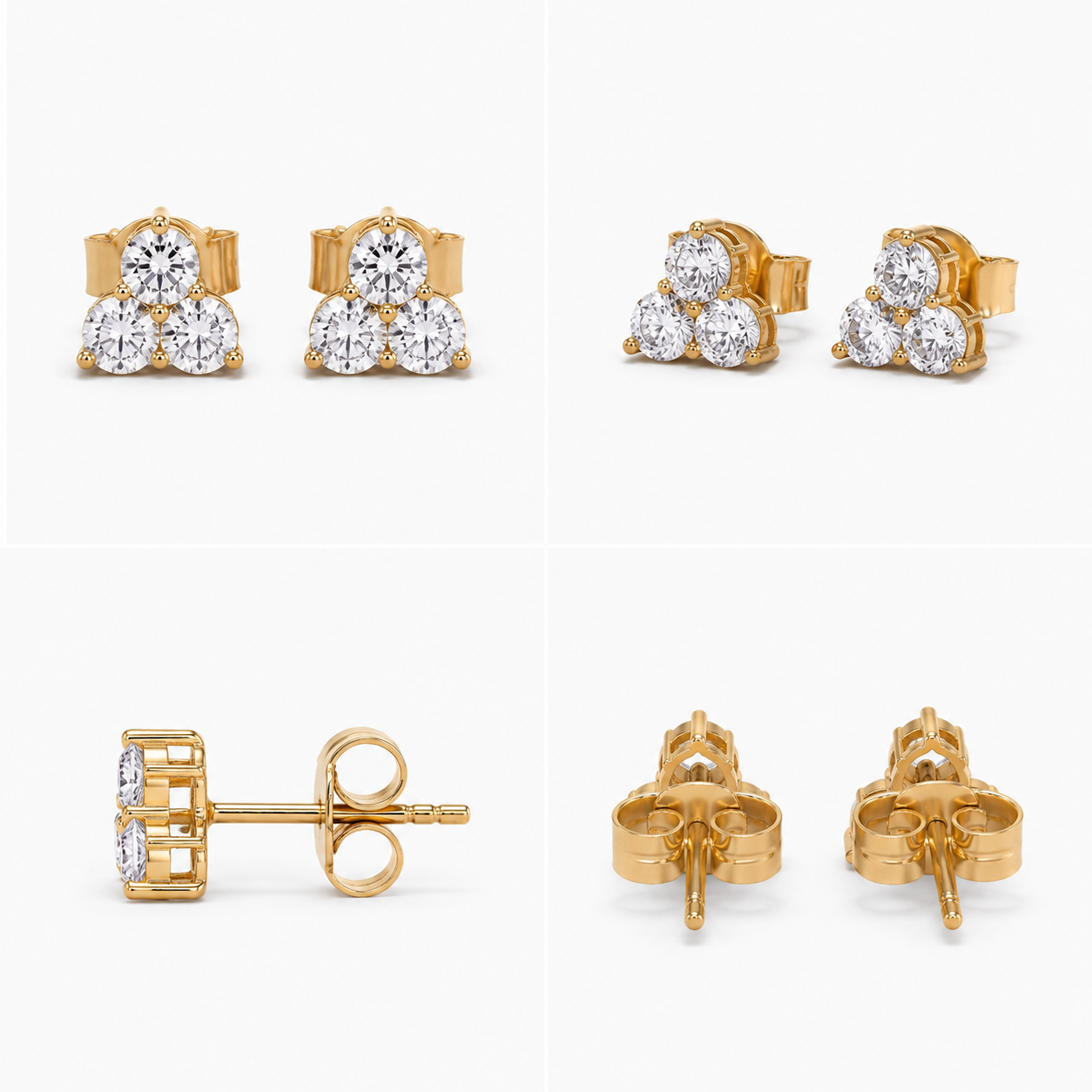 The "I Tri-ed" 3 Stone Diamond Earrings in 14K Gold with Laboratory Grown Diamonds